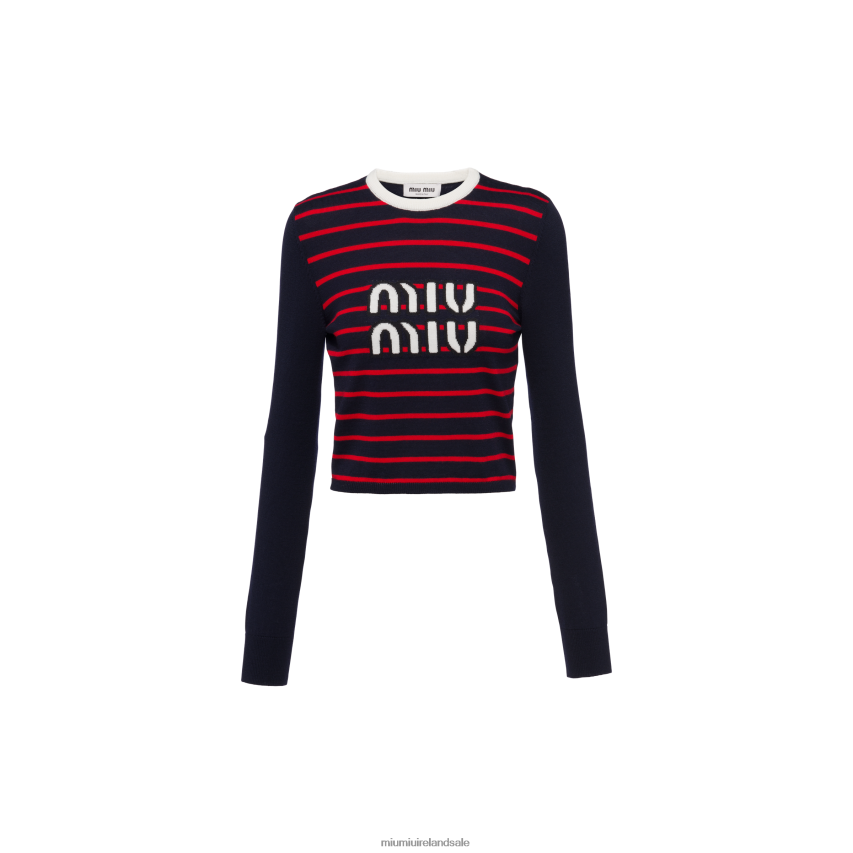 IE Miu MiuReady To Wear Wool Crew-neck Sweater Navy XJN62J761