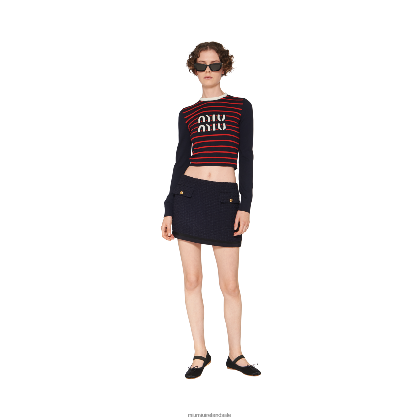 IE Miu MiuReady To Wear Wool Crew-neck Sweater Navy XJN62J761