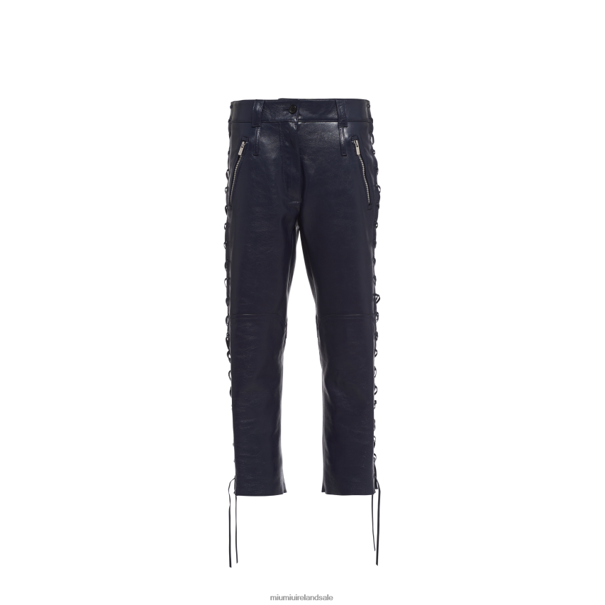 IE Miu MiuReady To Wear Laced Nappa Leather Pants Ultramarine XJN62J568