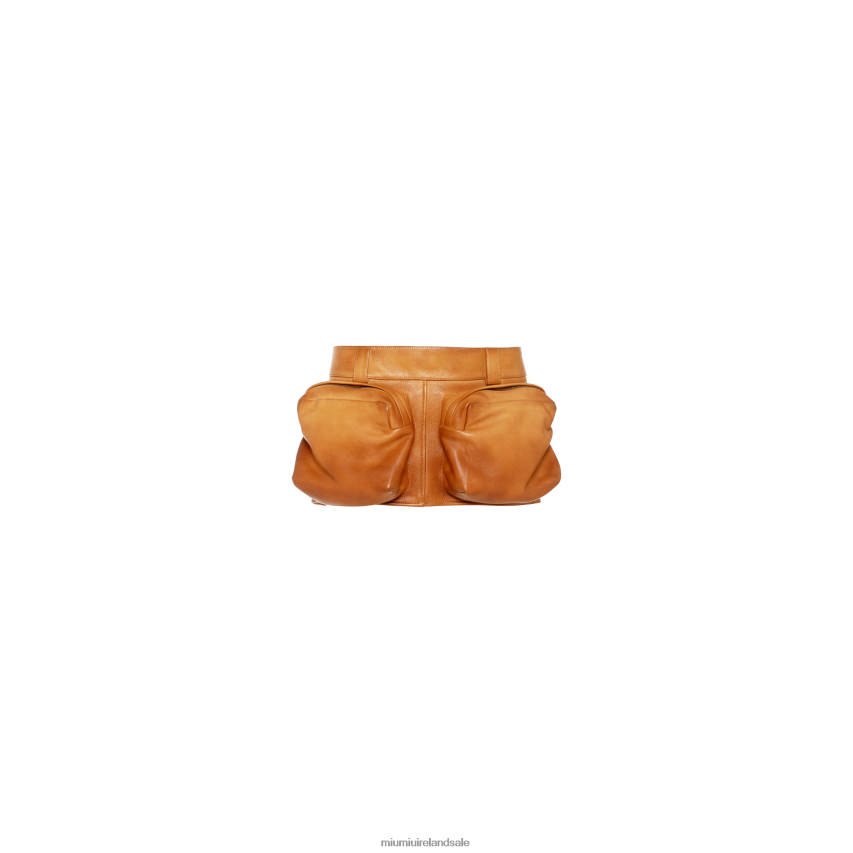 IE Miu MiuReady To Wear Nappa Leather Miniskirt Honey XJN62J561
