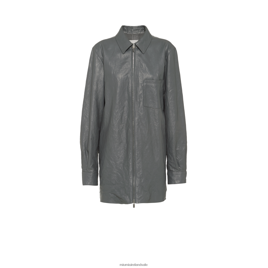 IE Miu MiuReady To Wear Nappa Leather Shirt Iron Gray XJN62J557
