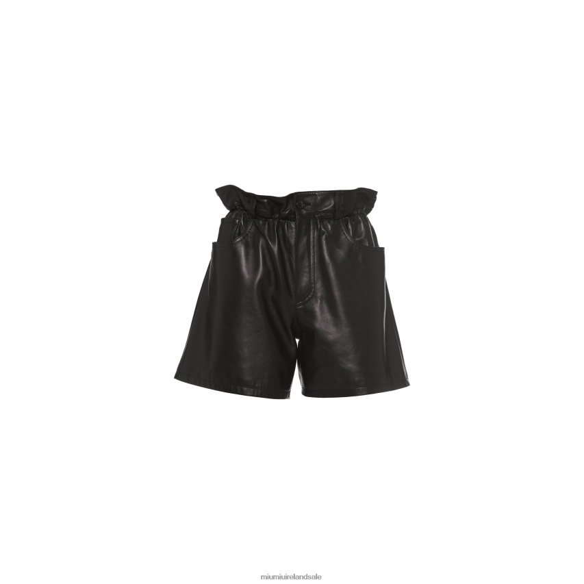 IE Miu MiuReady To Wear Nappa Leather Shorts Black XJN62J571