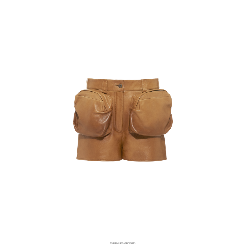 IE Miu MiuReady To Wear Nappa Leather Shorts Caramel XJN62J563