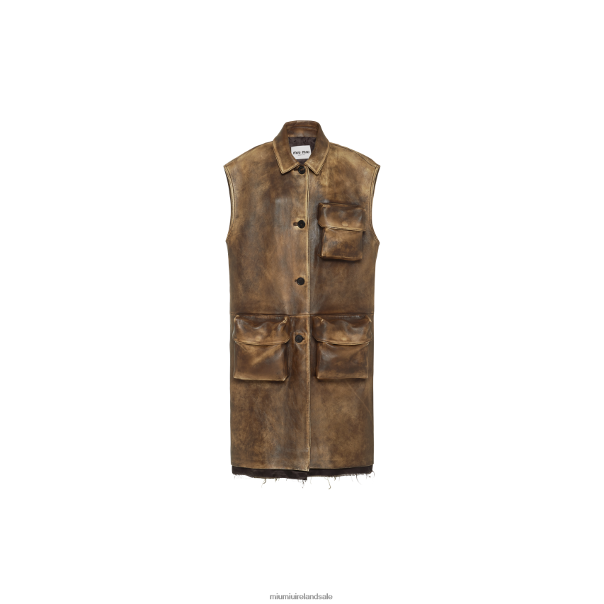 IE Miu MiuReady To Wear Nappa Leather Vest Ivory/Cocoa Brown XJN62J559