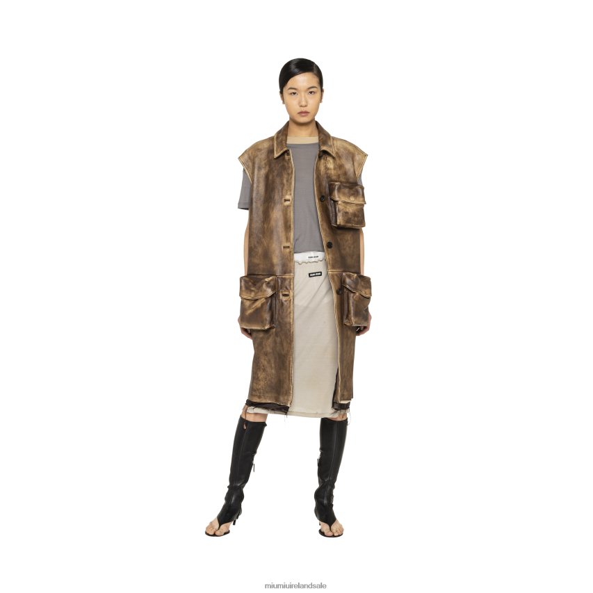 IE Miu MiuReady To Wear Nappa Leather Vest Ivory/Cocoa Brown XJN62J559