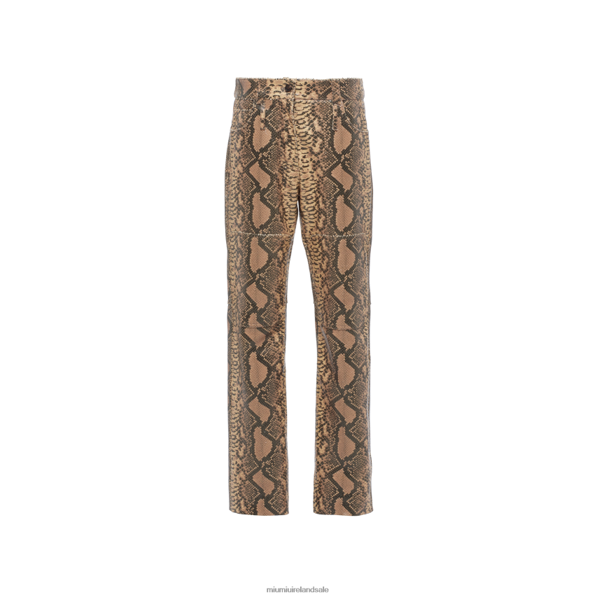 IE Miu MiuReady To Wear Python-print Leather Pants Camel Brown XJN62J567