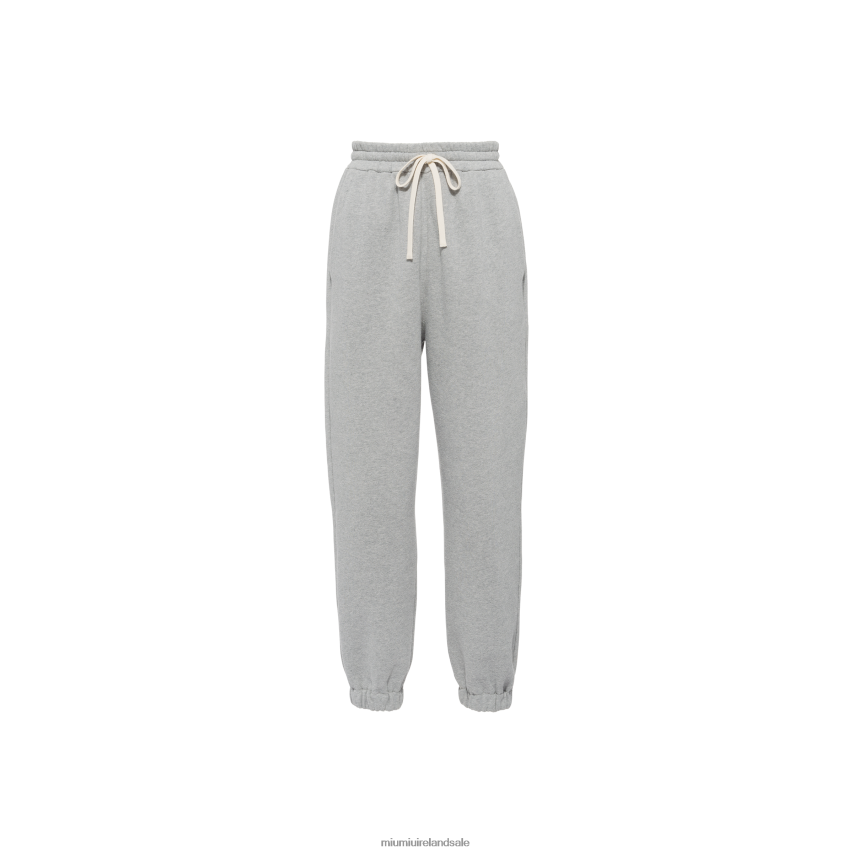 IE Miu MiuReady To Wear Cotton Joggers With Embroidered Logo Grey XJN62J1007