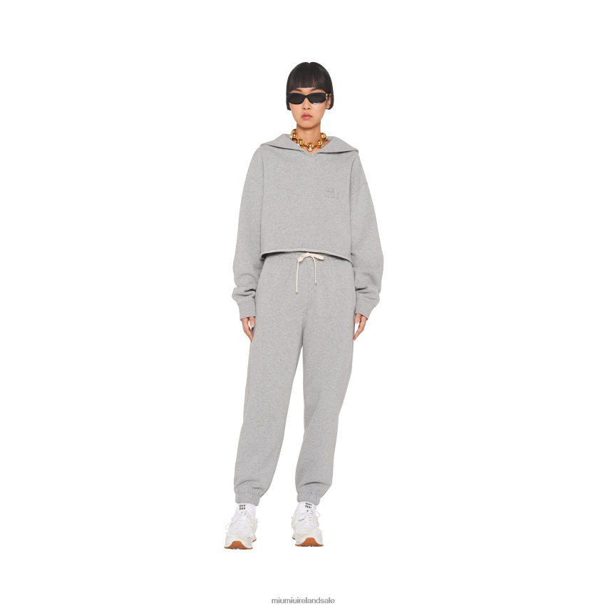 IE Miu MiuReady To Wear Cotton Joggers With Embroidered Logo Grey XJN62J1007
