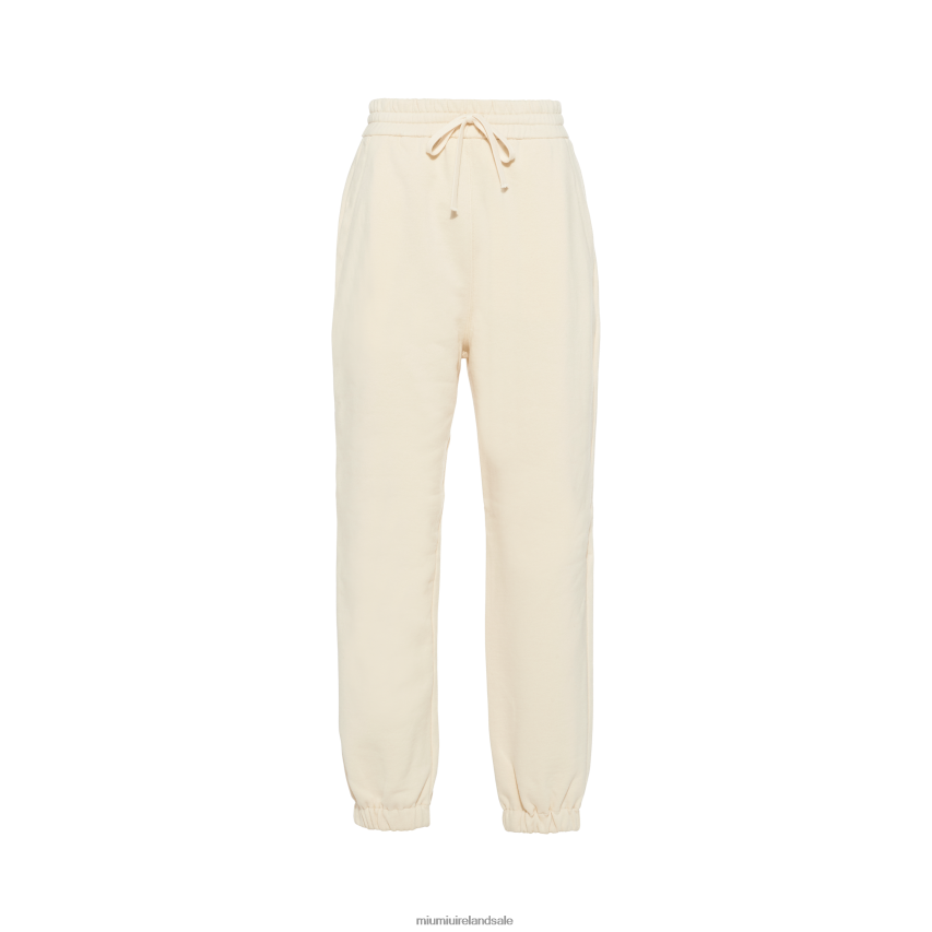 IE Miu MiuReady To Wear Cotton Joggers With Embroidered Logo Ivory XJN62J997