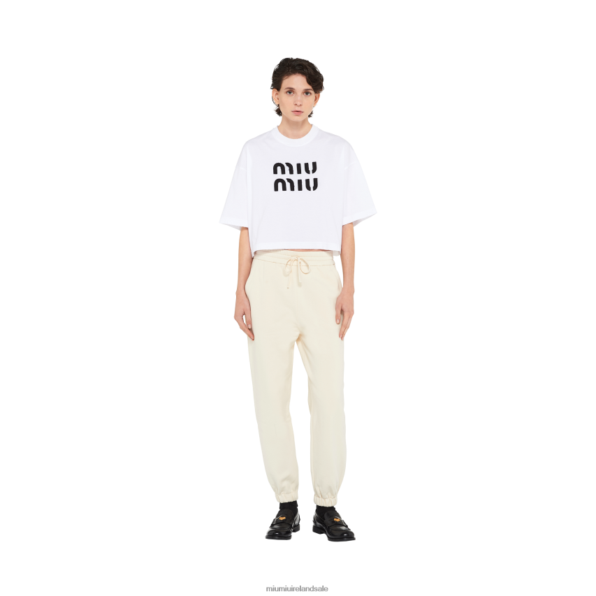 IE Miu MiuReady To Wear Cotton Joggers With Embroidered Logo Ivory XJN62J997