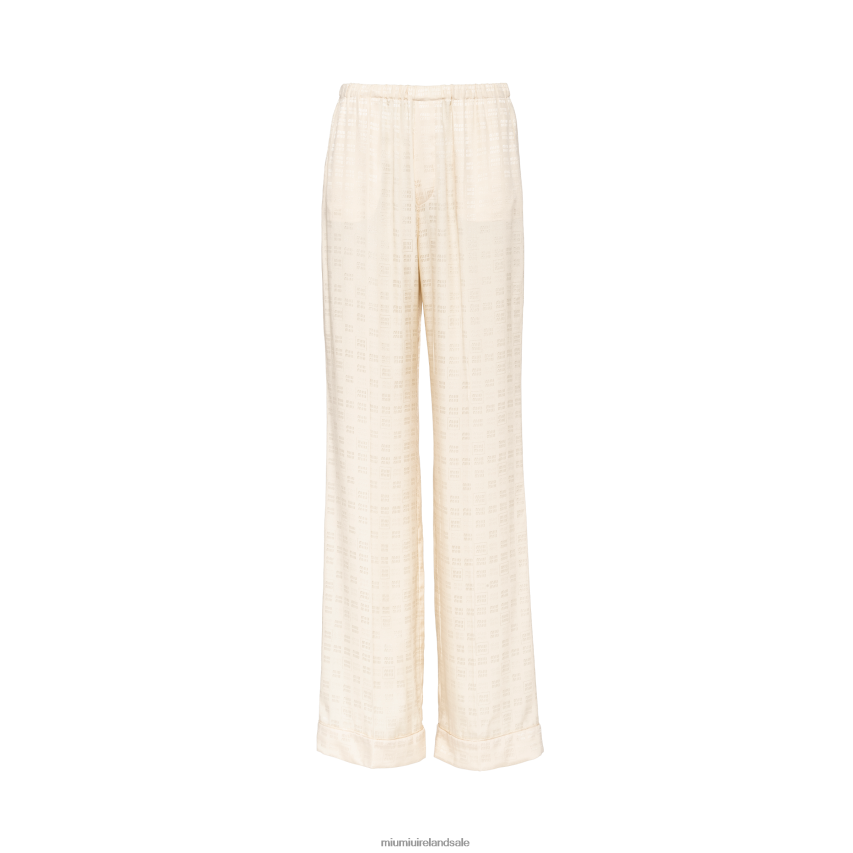 IE Miu MiuReady To Wear Crepe De Chine Pajama Pants Albino White XJN62J936