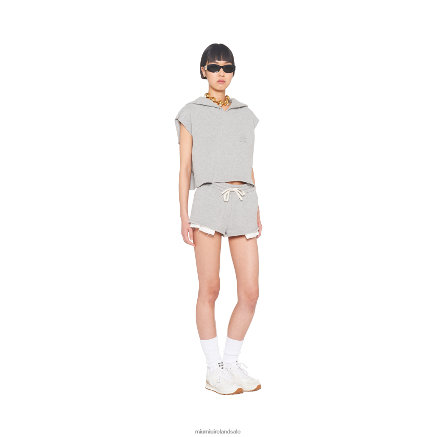 IE Miu MiuReady To Wear Embroidered Cotton Shorts Grey XJN62J1006