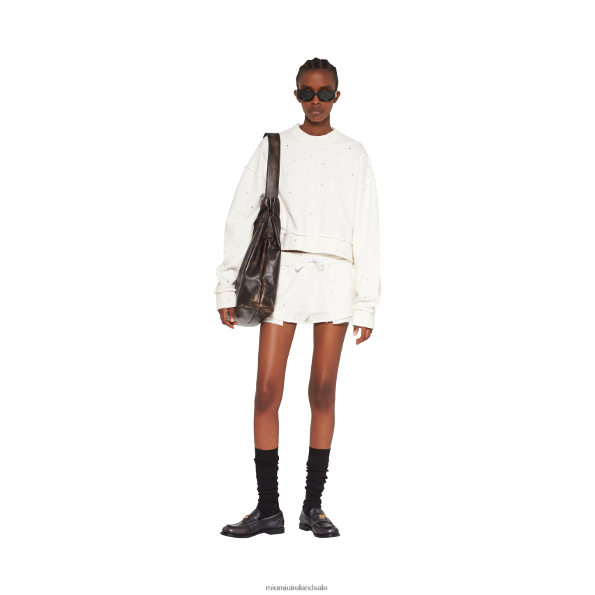 IE Miu MiuReady To Wear Embroidered Cotton Shorts White XJN62J982