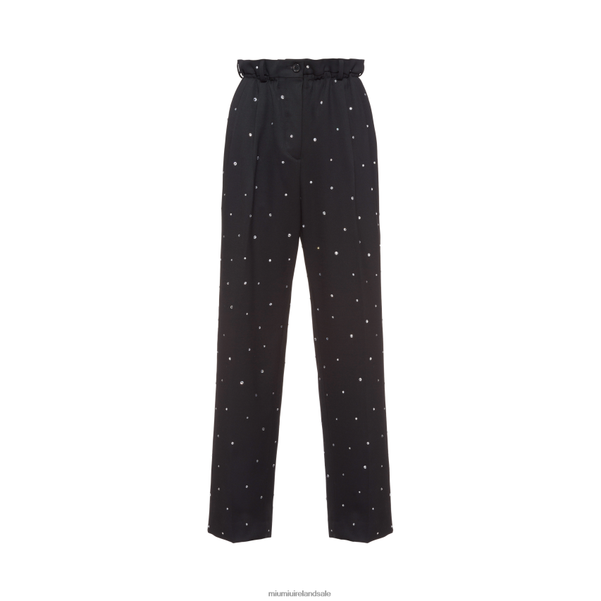 IE Miu MiuReady To Wear Embroidered Grain De Poudre Pants Black XJN62J1002