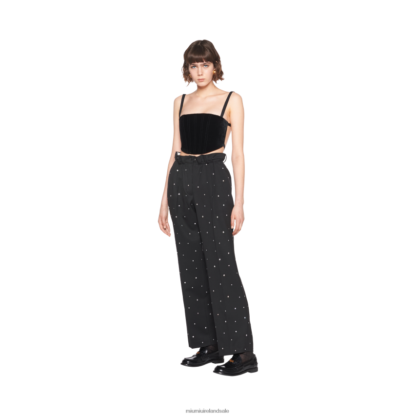 IE Miu MiuReady To Wear Embroidered Grain De Poudre Pants Black XJN62J1002