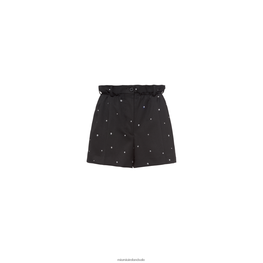 IE Miu MiuReady To Wear Embroidered Grain De Poudre Shorts Black XJN62J1001