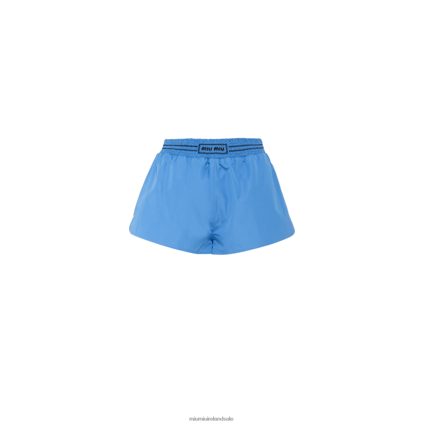 IE Miu MiuReady To Wear Embroidered Poplin Shorts Periwinkle Blue XJN62J940