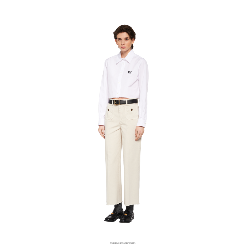 IE Miu MiuReady To Wear Garment-dyed Drill Pants Chalk White XJN62J968