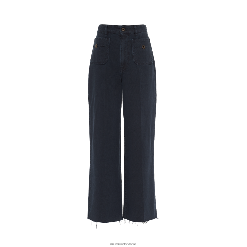 IE Miu MiuReady To Wear Garment-dyed Drill Pants Navy XJN62J967