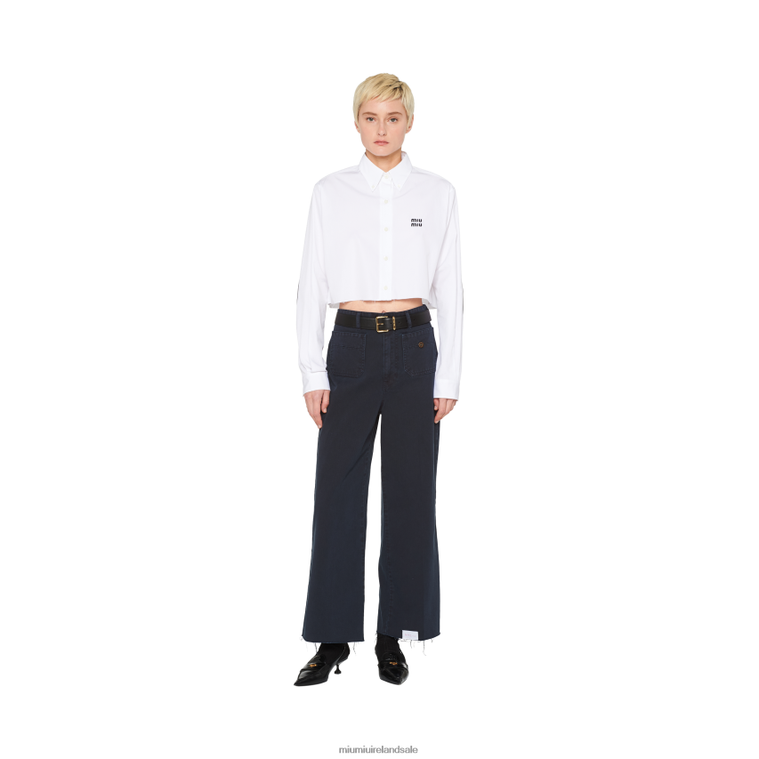 IE Miu MiuReady To Wear Garment-dyed Drill Pants Navy XJN62J967
