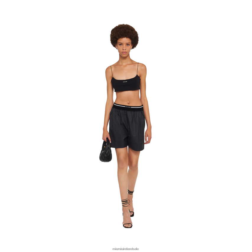 IE Miu MiuReady To Wear Glen Plaid Bermuda Shorts Slate Gray XJN62J990