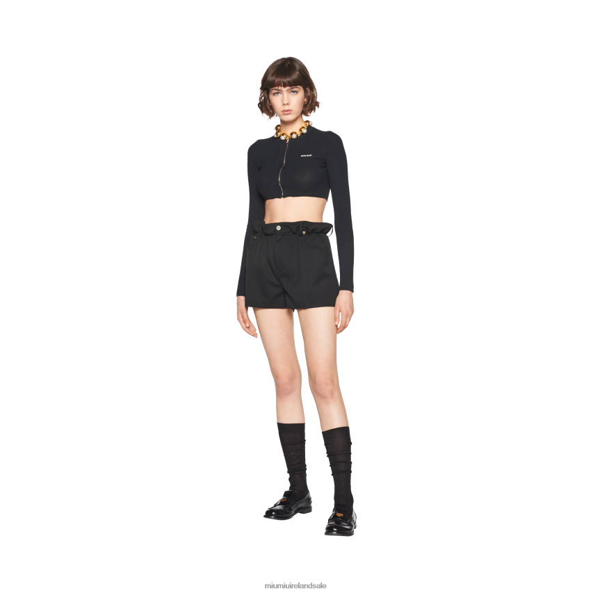 IE Miu MiuReady To Wear Grain De Poudre Shorts Black XJN62J998