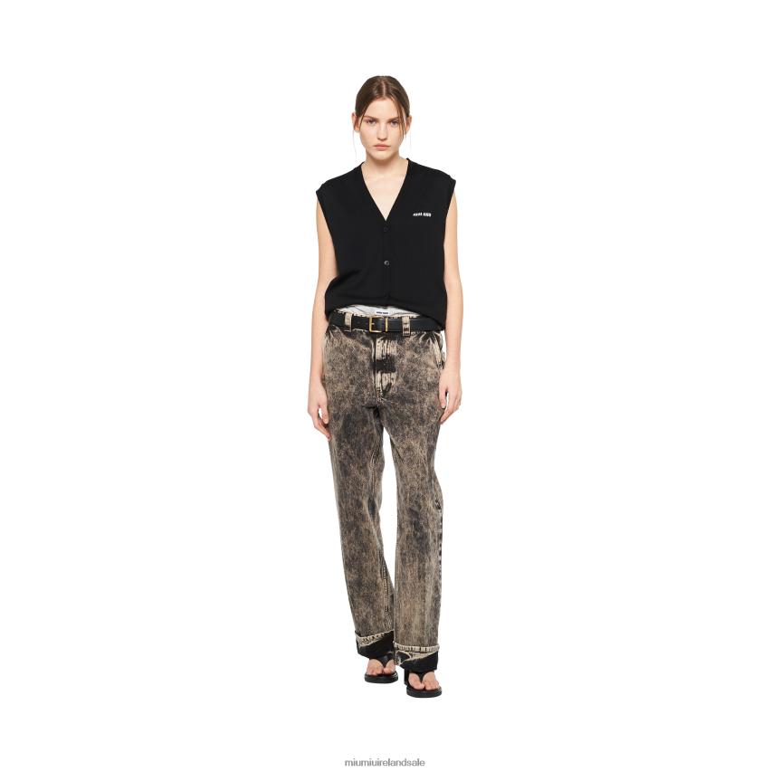 IE Miu MiuReady To Wear Marbleized Denim Jeans Black XJN62J944