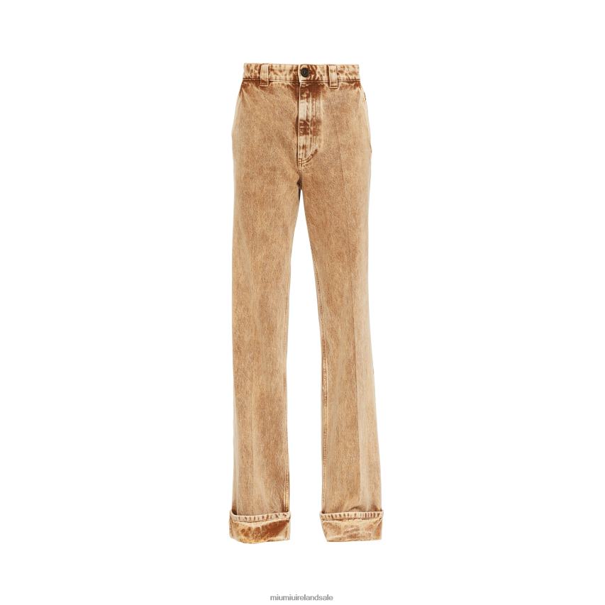 IE Miu MiuReady To Wear Marbleized Denim Jeans Cognac XJN62J945
