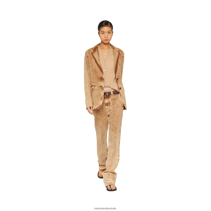 IE Miu MiuReady To Wear Marbleized Denim Jeans Cognac XJN62J945