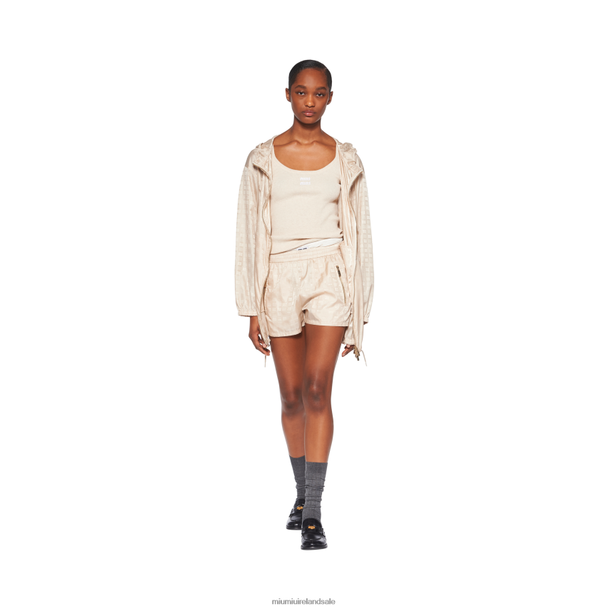 IE Miu MiuReady To Wear Nylon Shorts With Logo Desert Beige XJN62J942