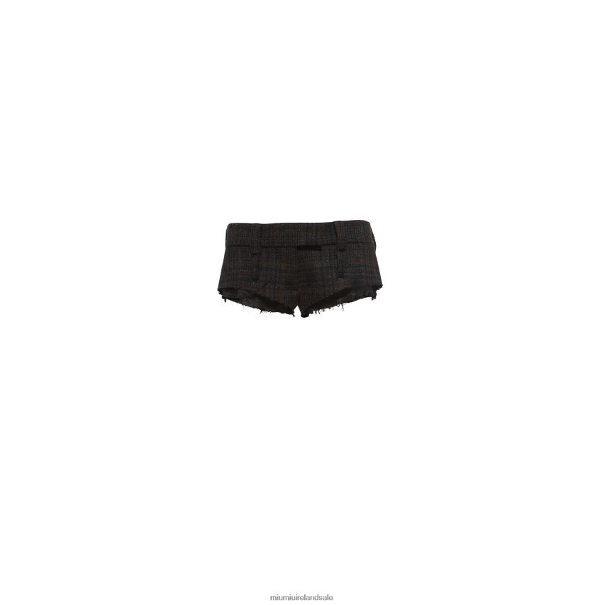 IE Miu MiuReady To Wear Plaid Shorts With Embroidered Logo Ebony XJN62J992