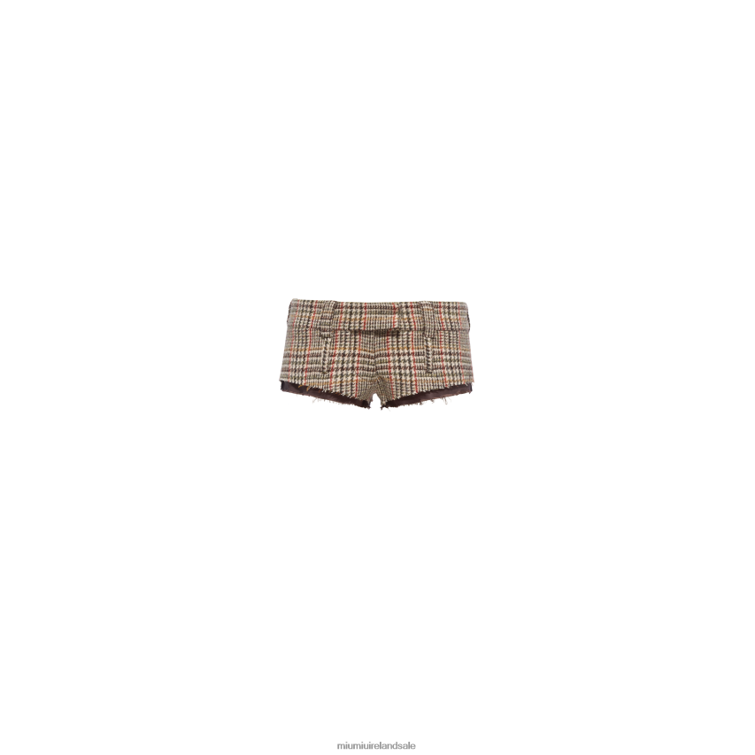 IE Miu MiuReady To Wear Plaid Shorts With Embroidered Logo Rust XJN62J991