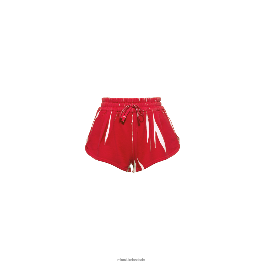 IE Miu MiuReady To Wear Printed Cotton Fleece Shorts With Logo Red XJN62J947