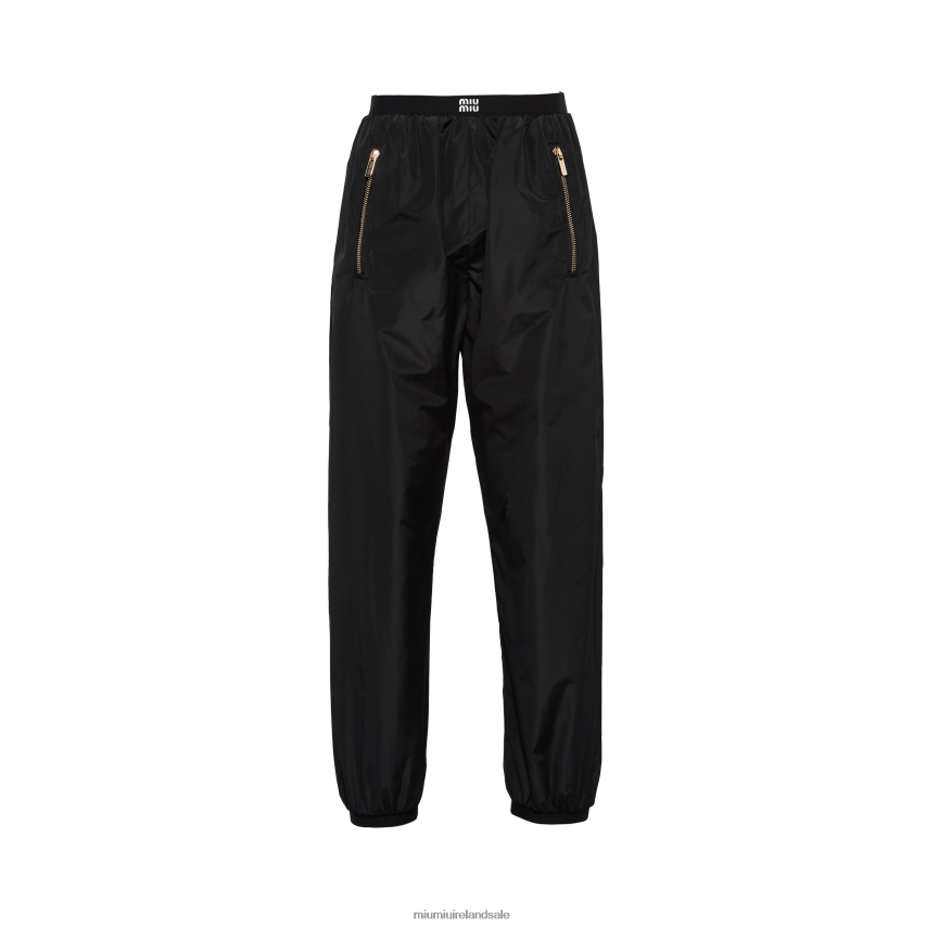 IE Miu MiuReady To Wear Technical Silk Joggers Black XJN62J953