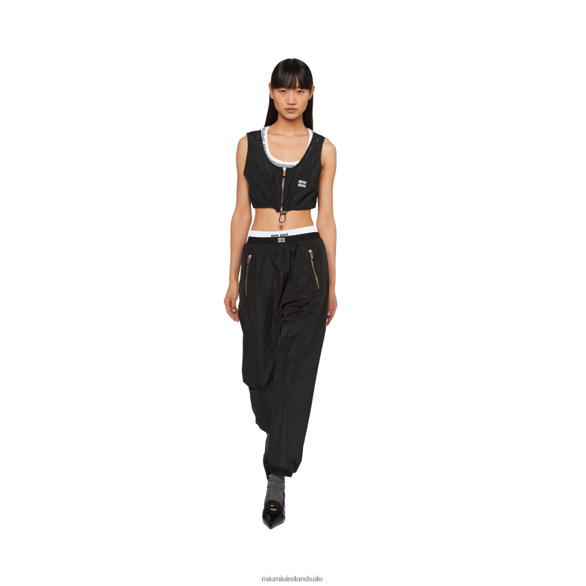IE Miu MiuReady To Wear Technical Silk Joggers Black XJN62J953