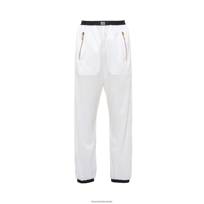 IE Miu MiuReady To Wear Technical Silk Joggers White XJN62J955