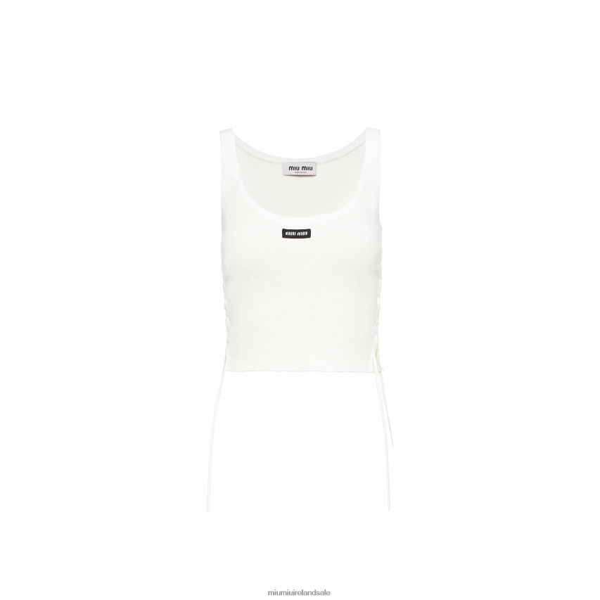 IE Miu MiuReady To Wear Cotton Jersey Tank Top White XJN62J613