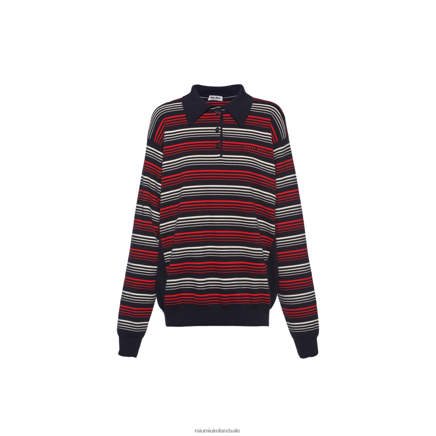 IE Miu MiuReady To Wear Cotton Knit Polo Shirt Navy XJN62J729
