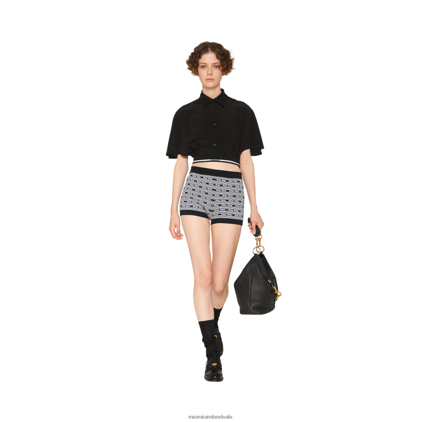 IE Miu MiuReady To Wear Crepe De Chine Top Black XJN62J598