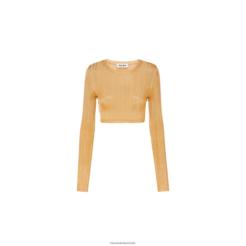 IE Miu MiuReady To Wear Cropped Lame Sweater Gold XJN62J642