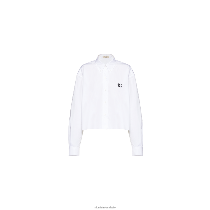 IE Miu MiuReady To Wear Cropped Poplin Shirt White XJN62J616