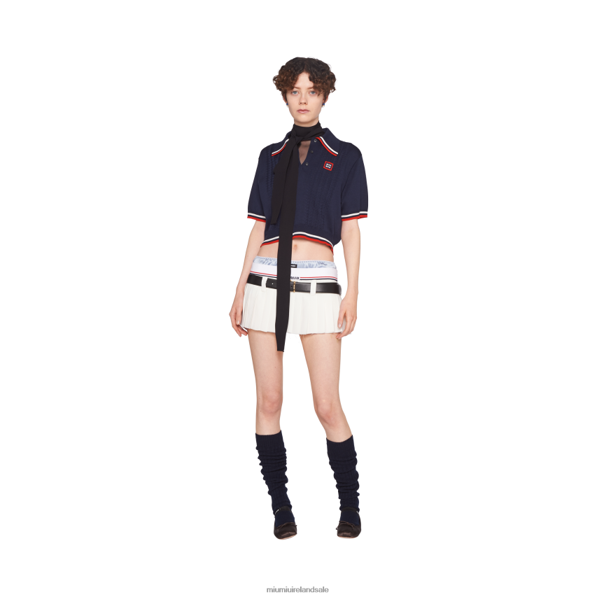 IE Miu MiuReady To Wear Cropped Silk And Cotton Polo Shirt Navy XJN62J795