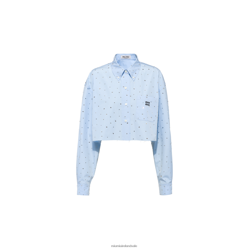 IE Miu MiuReady To Wear Diamante Poplin Shirt Light Blue XJN62J654
