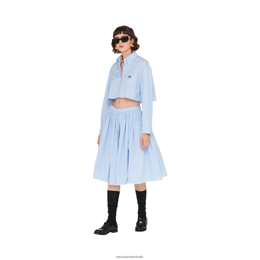 IE Miu MiuReady To Wear Diamante Poplin Shirt Light Blue XJN62J654