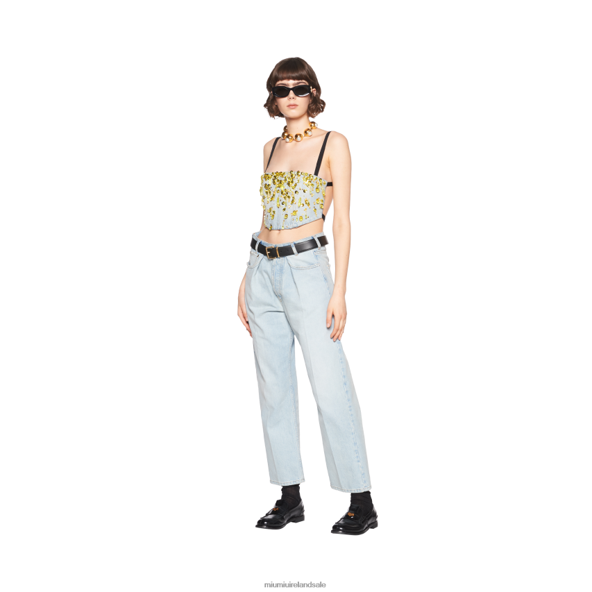 IE Miu MiuReady To Wear Embellished Denim Top Light Blue/Yellow XJN62J637