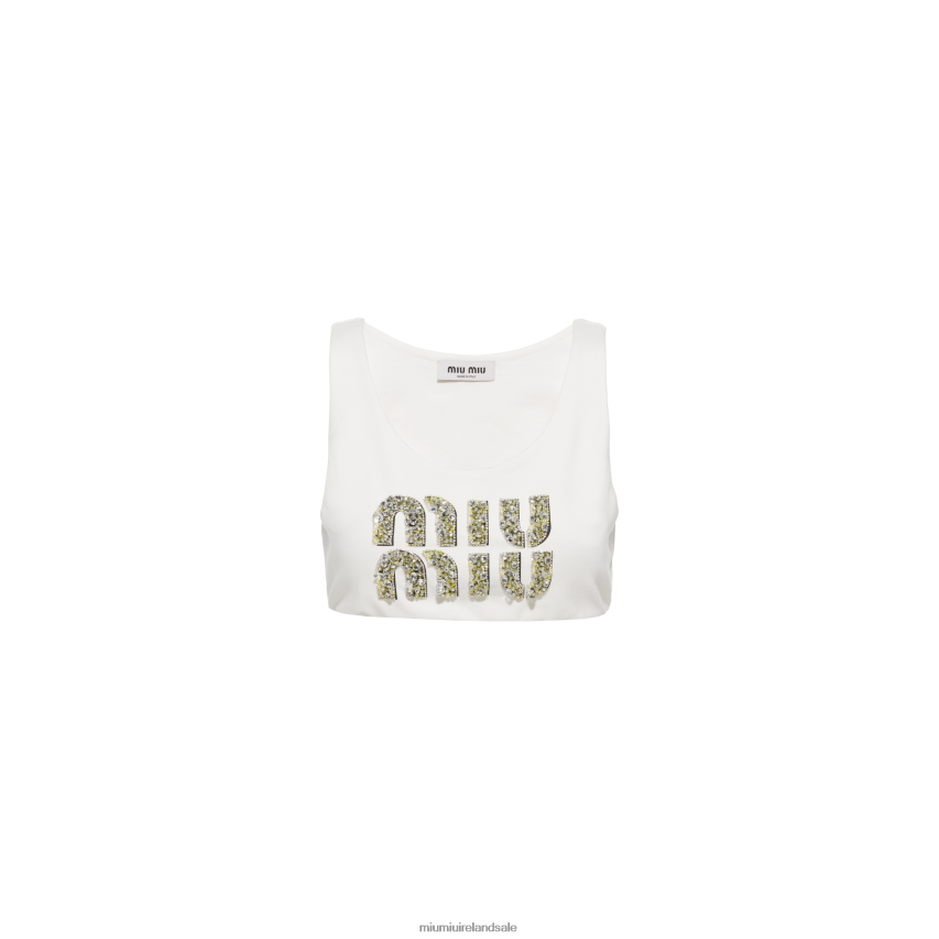 IE Miu MiuReady To Wear Embroidered Jersey Top White XJN62J624