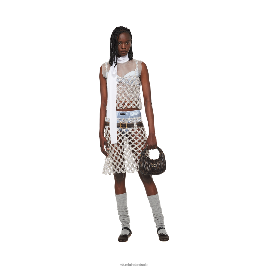 IE Miu MiuReady To Wear Embroidered Rhinestone Mesh Top Crystal XJN62J660