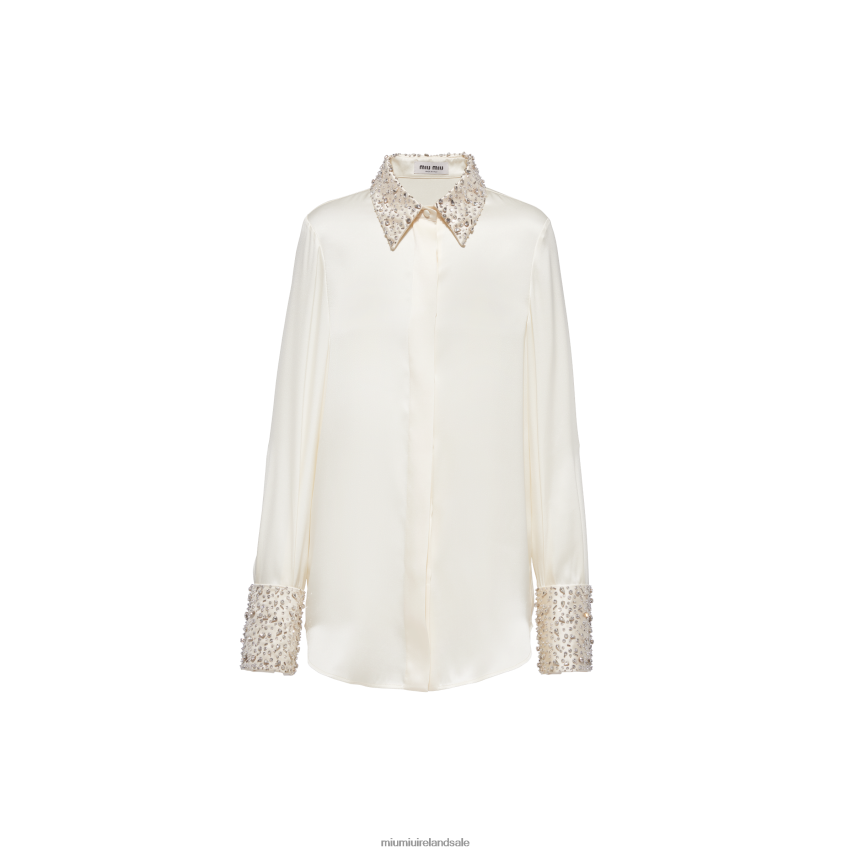 IE Miu MiuReady To Wear Embroidered Satin Blouse Ivory XJN62J641