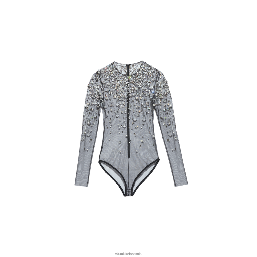 IE Miu MiuReady To Wear Embroidered Tulle Top Black XJN62J648