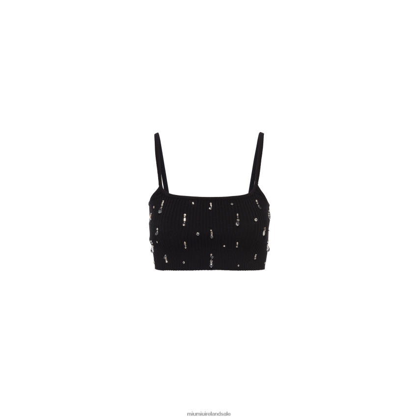 IE Miu MiuReady To Wear Embroidered Wool Top Black XJN62J643